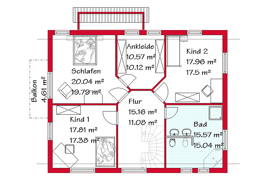 Das Dachgeschoss des klassischen Hauses mit 92,4 m²